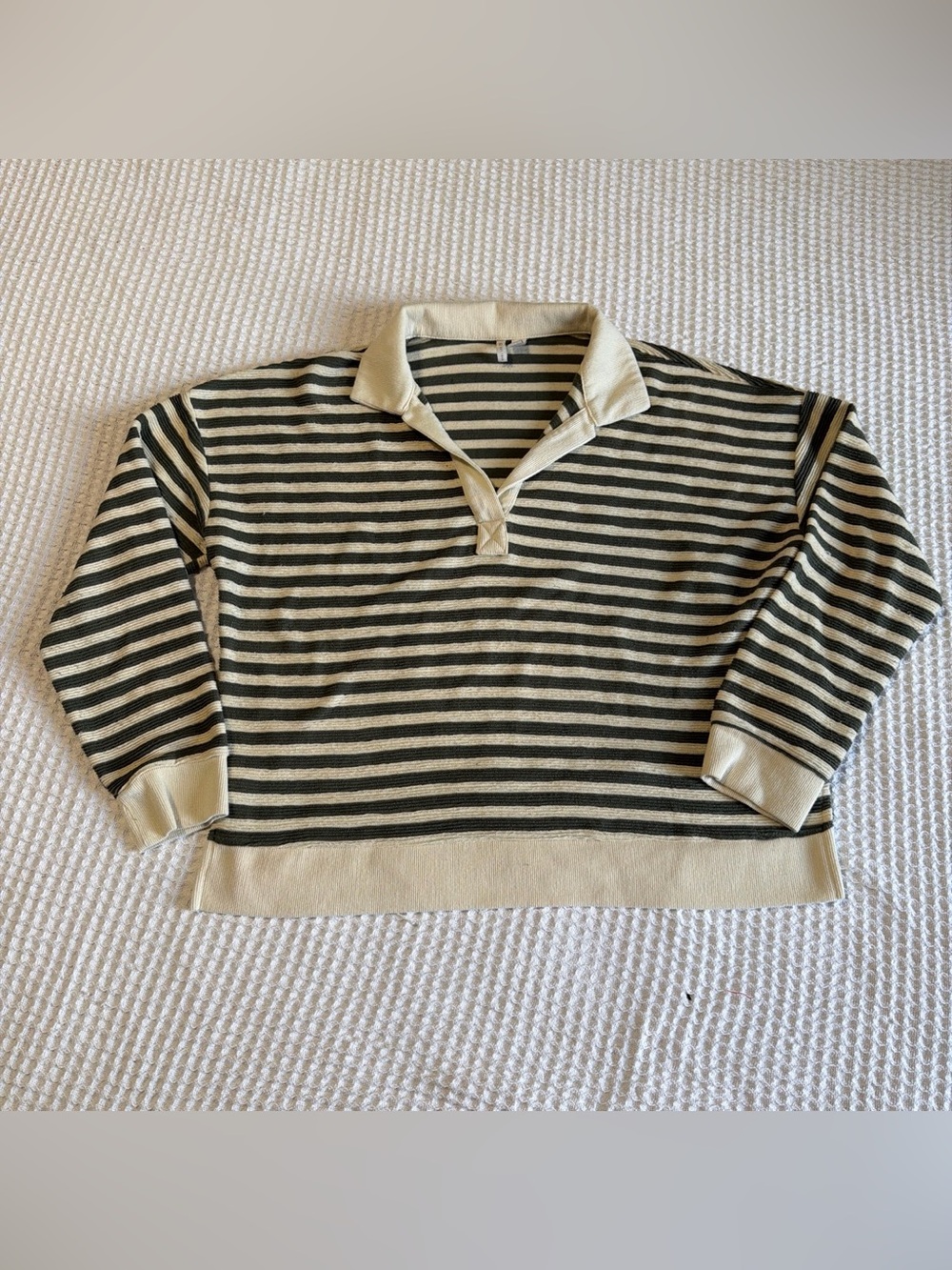 Cato Black and Cream Striped Knit Pullover Polo